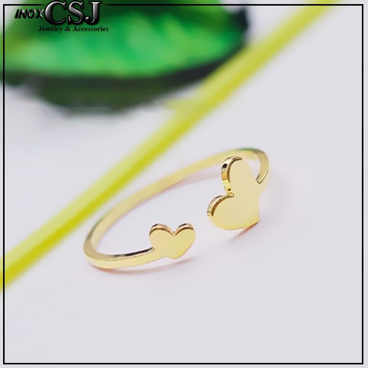 NHẪN TITAN TRÁI TIM FREE SIZE MÀU VÀNG siêu cute - tặng hộp đựng xinh xắn