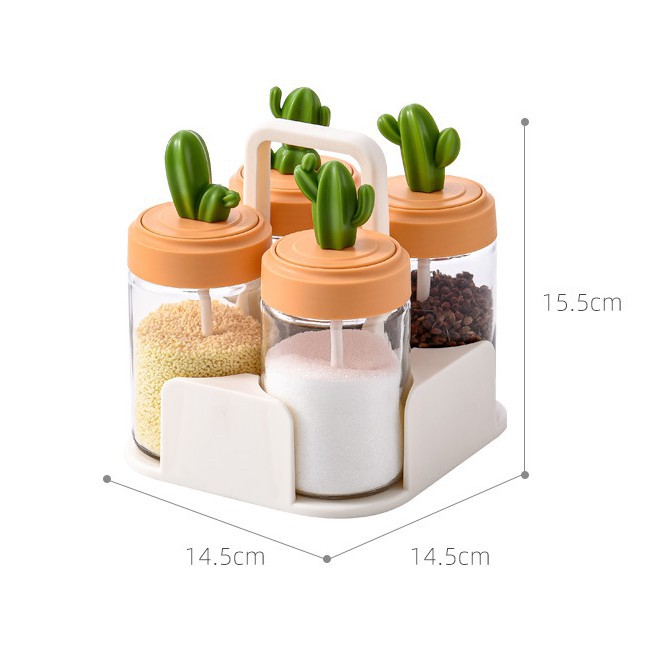 Hũ Đựng Gia Vị Thủy Tinh Xương Rồng Lọ Gia Vị Dung Tích 240ml Có Thìa Nắp Xoáy Tiện Lợi