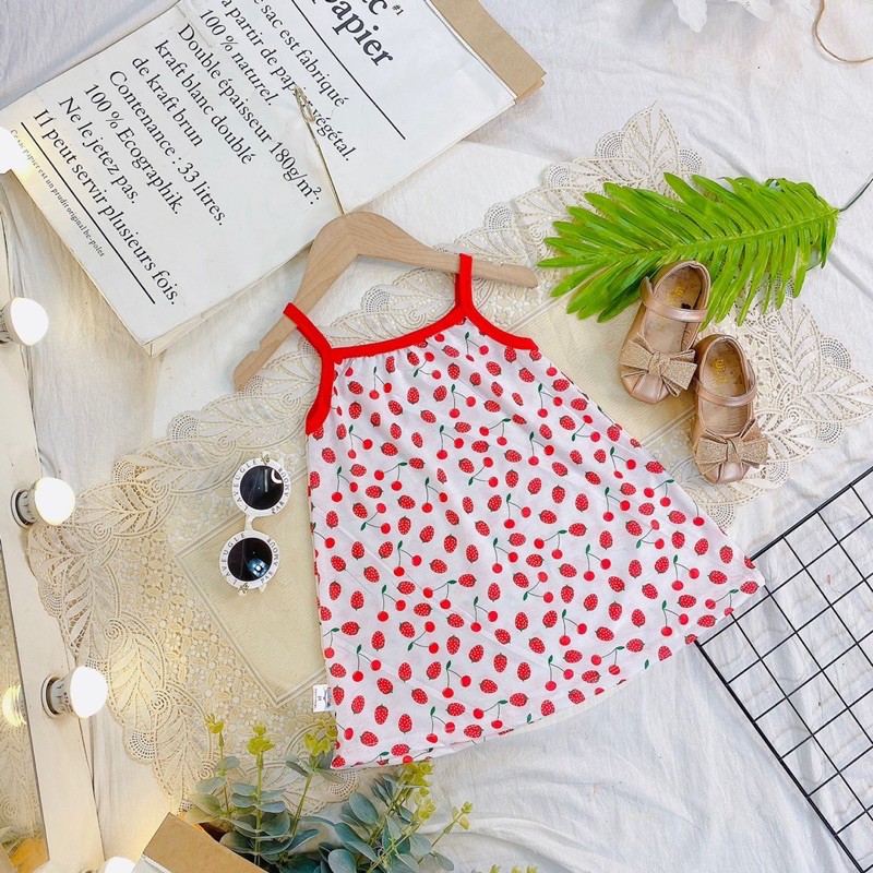 Váy bé gái, Váy hai dây chất cotton thông hơi mềm mịn, mát lạnh mùa hè Xuân Cường Kids size từ 8 đến 20kg