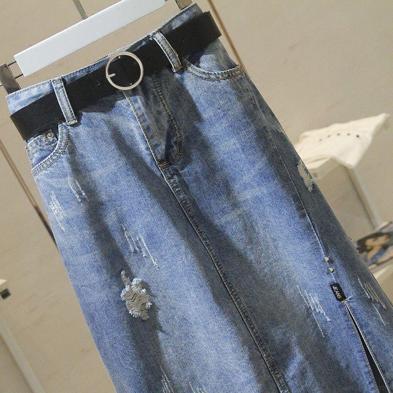 Chân Váy Denim Lửng Xẻ Tà Lưng Cao Khoét Lỗ Màu Trơn Dây Khóa Kéo Thời Trang Xuân Hè Dành Cho Nữ | BigBuy360 - bigbuy360.vn