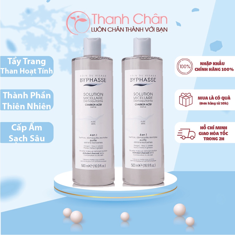 Nước Tẩy Trang Than Hoạt Tính Byphasse Solution Micellaire Charbon Actif Detox Pure Skin 500ml