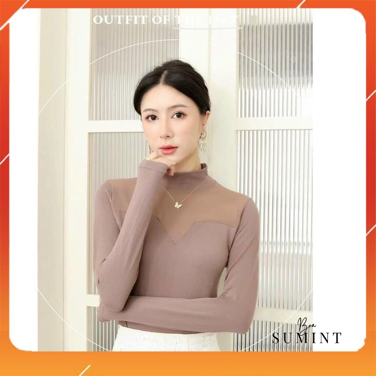 Áo giữ nhiệt cotton tăm mix voan cao cấp cổ 3cm siêu ấm tôn dáng kết hợp được nhiều kiểu trang phục 5035
