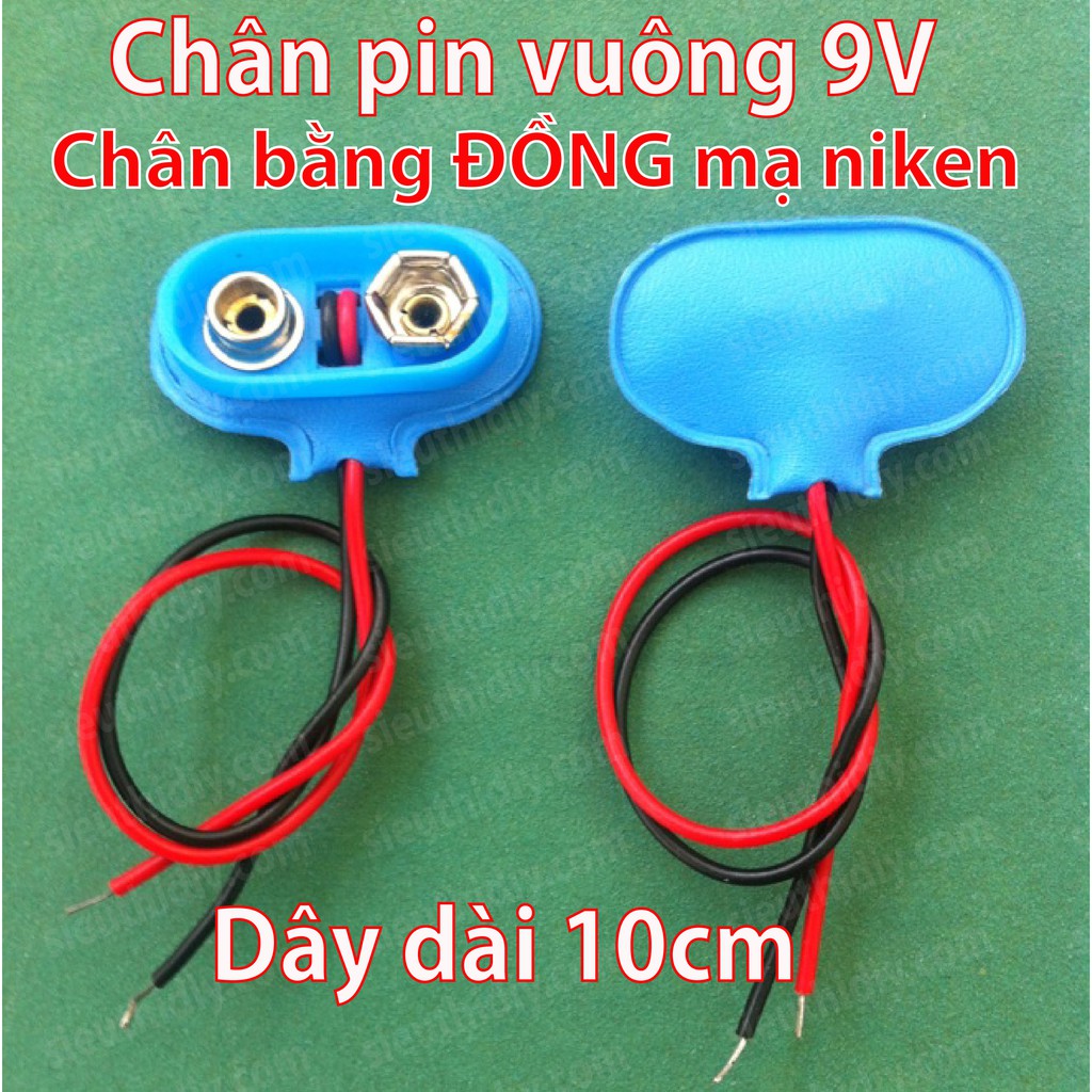 Chân pin vuông 9VDC bằng đồng nối dài ra dây điện