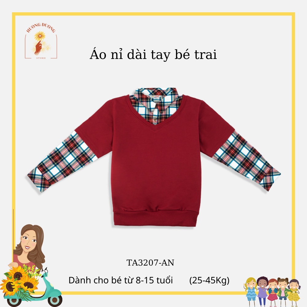 Áo nỉ dài tay bé trai phối sơ mi dệt thoi cá tính phong cách Hàn Quốc TA3207-AN