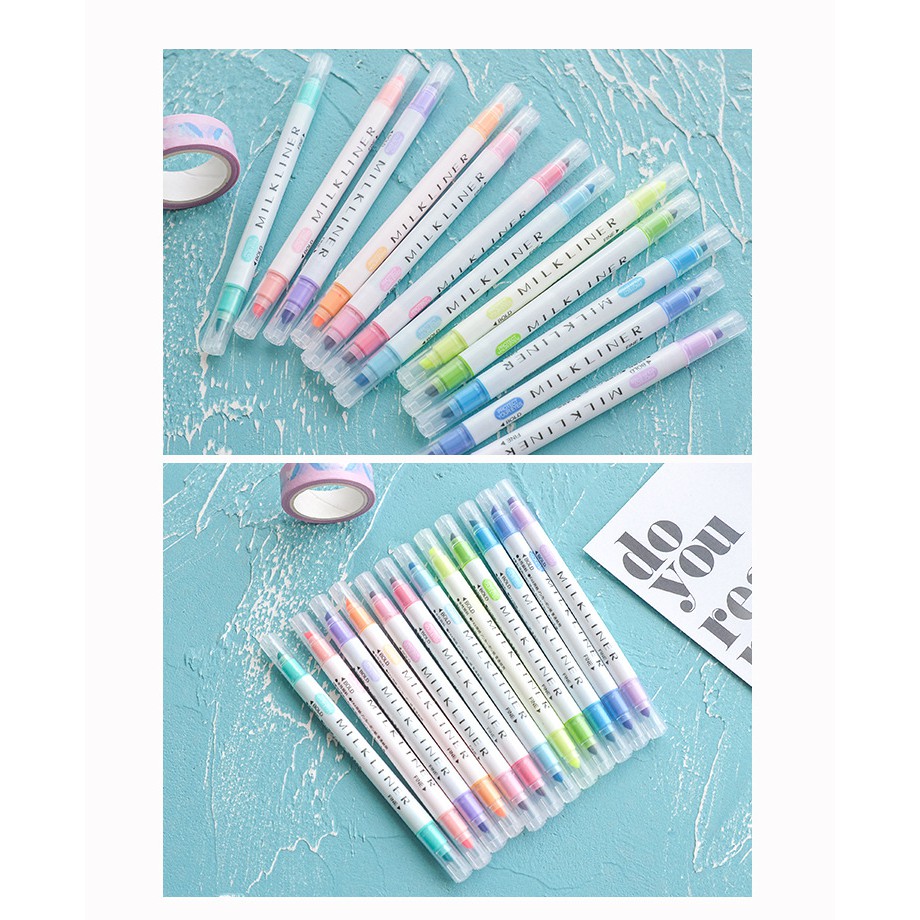 Set 12 Bút Dạ 2 Đầu Milkliner - Bộ Bút Highlight Milkliner bản dupe hoàn hảo của Mildliner