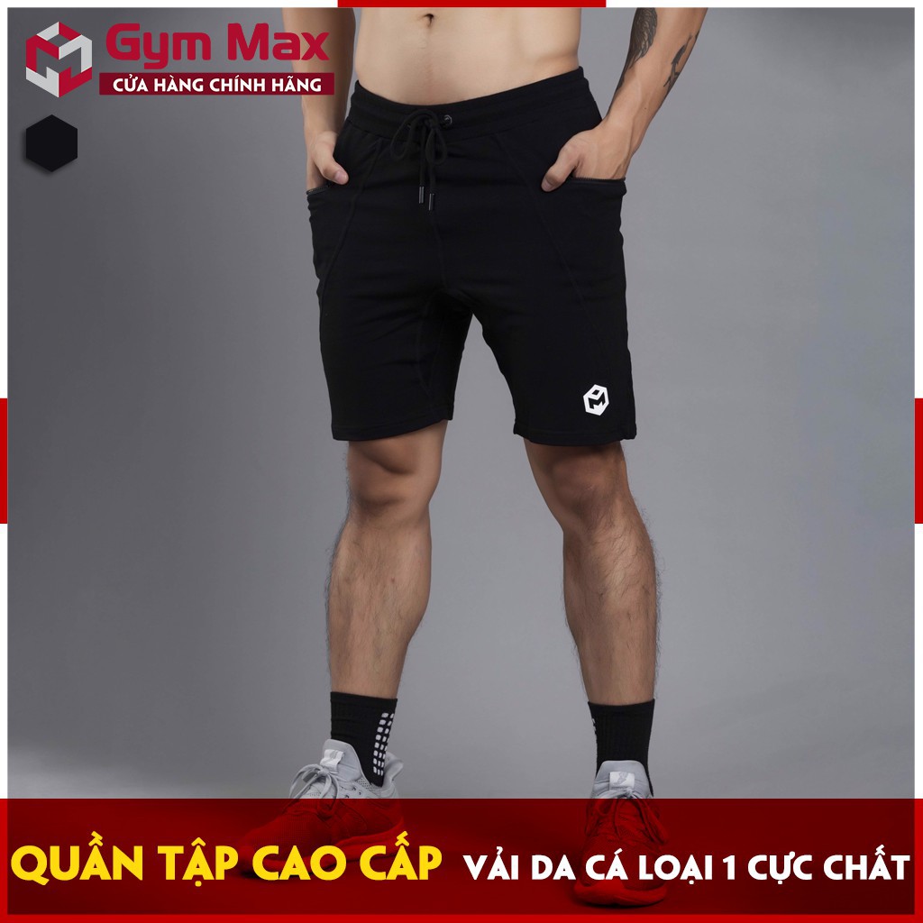 Quần short cao cấp Gymmax vải nỉ da cá màu trơn túi khóa C0702