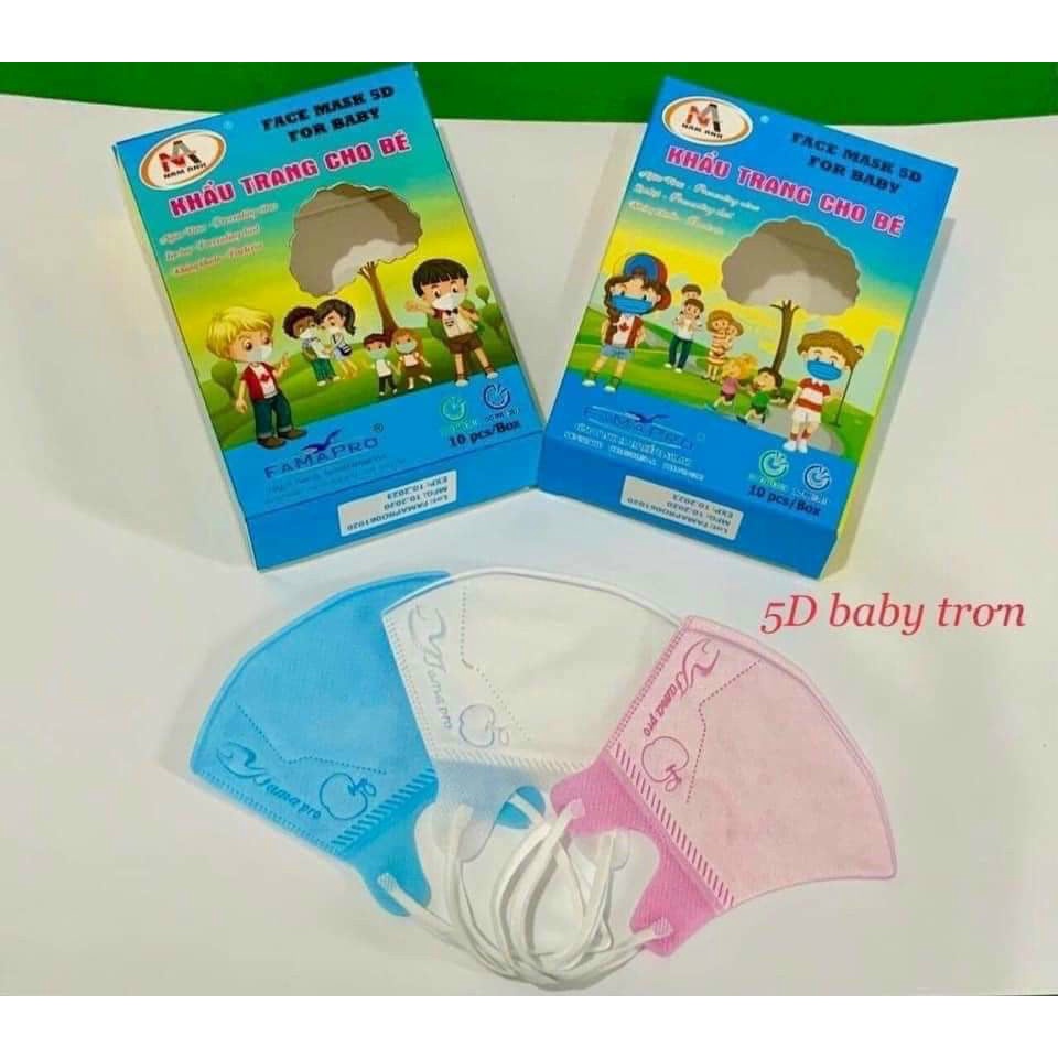 [[Chính Hãng}}-Khẩu trang cho bé,trẻ em 5d,3d kid mask NAM ANH hộp 10 cái Famapro