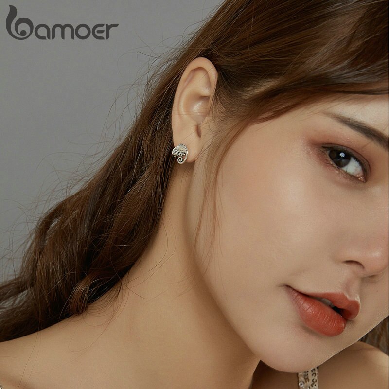 Khuyên Tai Đinh Tán Bamoer SCE949 Kim Bạc 925 Thật Hình Tắc Kè Kiểu Dáng Dễ Thương Đơn Giản