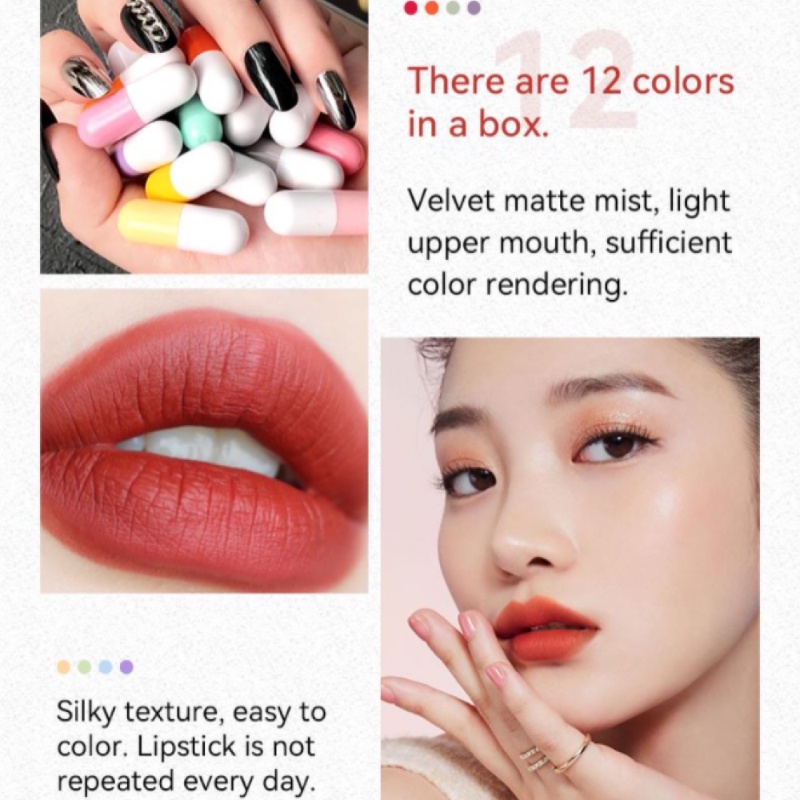 Set 12 son môi Juliapop trang điểm dưỡng ẩm thiết kế thời trang nhiều màu sắc