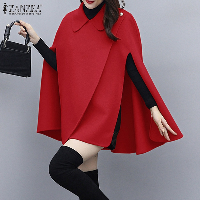 Áo choàng ZANZEA form rộng màu trơn cổ mép lật thời trang mùa đông cho nữ | BigBuy360 - bigbuy360.vn