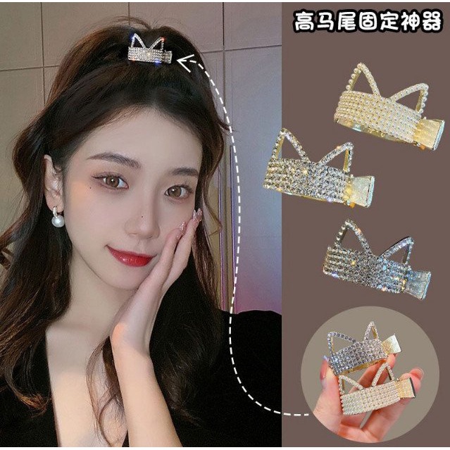 KẸP TÓC ĐUÔI NGỰA ĐÍNH ĐÁ TAI MÈO TAI THỎ