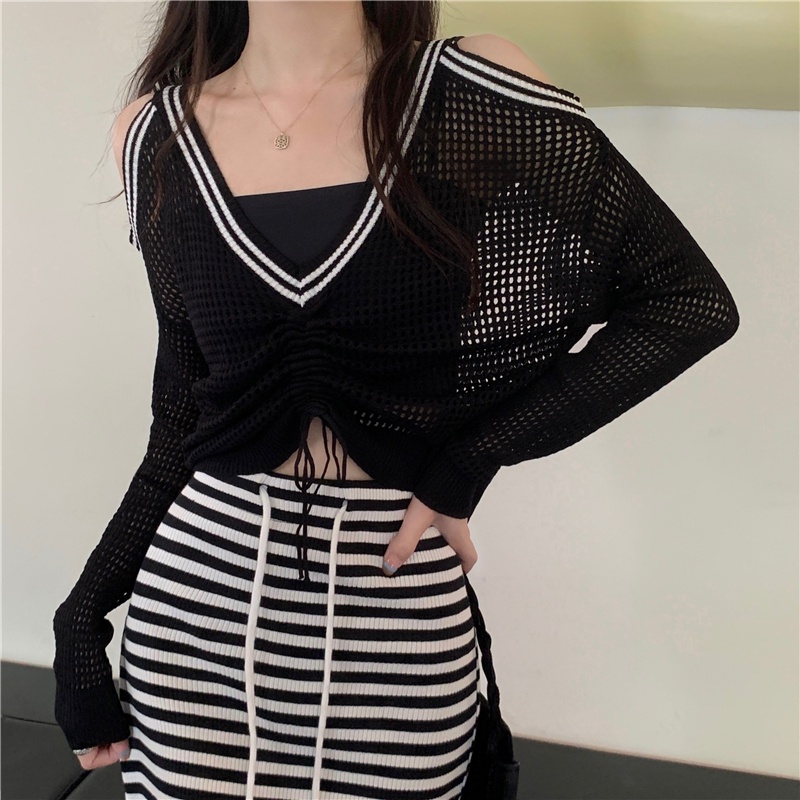 Áo chống nắng dệt kim PERTY trễ vai cổ chữ V thời trang mùa hè Hàn Quốc dành cho nữ