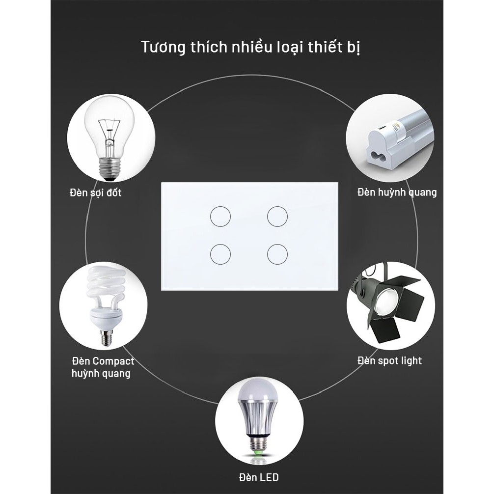 CÔNG TẮC CẢM ỨNG WIFI TUYA RF433 2,3,4 NÚT Ấn Điều Khiển Từ Xa Bằng Giọng Nói, Thiết Bị Thông Minh An Toàn