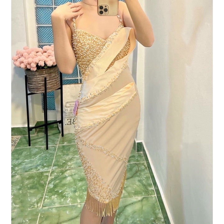 MS1227y ĐẦM BODY 2 DÂY KẾT TUA RUA full S/M/L/XL