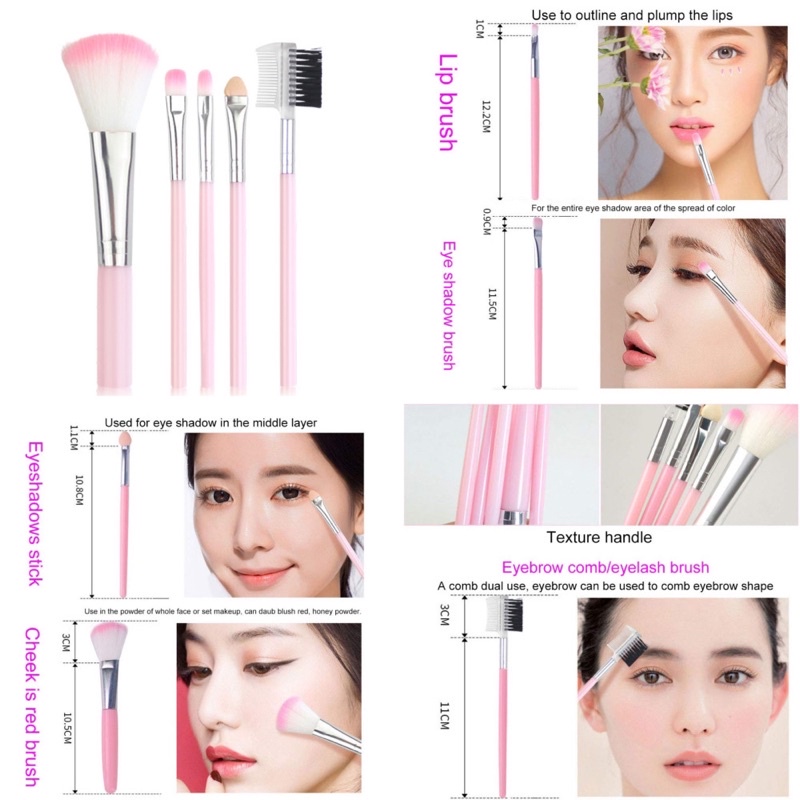 Bộ Cọ Trang Điểm 5 Món Có Túi