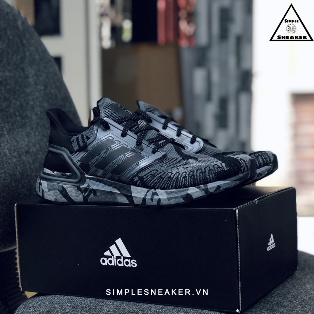 Giày Adidas Auth🔴FREESHIP🔴Adidas Ultra Boost 20 Black Camo Grey Chính Hãng - Giày Chạy Tốt Nhất Thế Giới