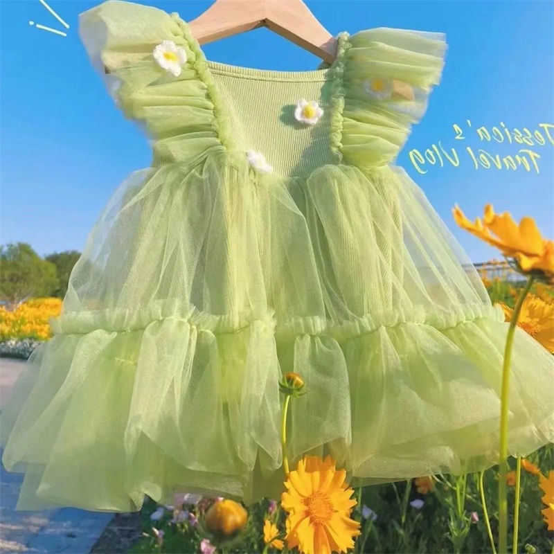 Đầm Công Chúa Họa Tiết Hoa Xinh Xắn Cho Bé Gái