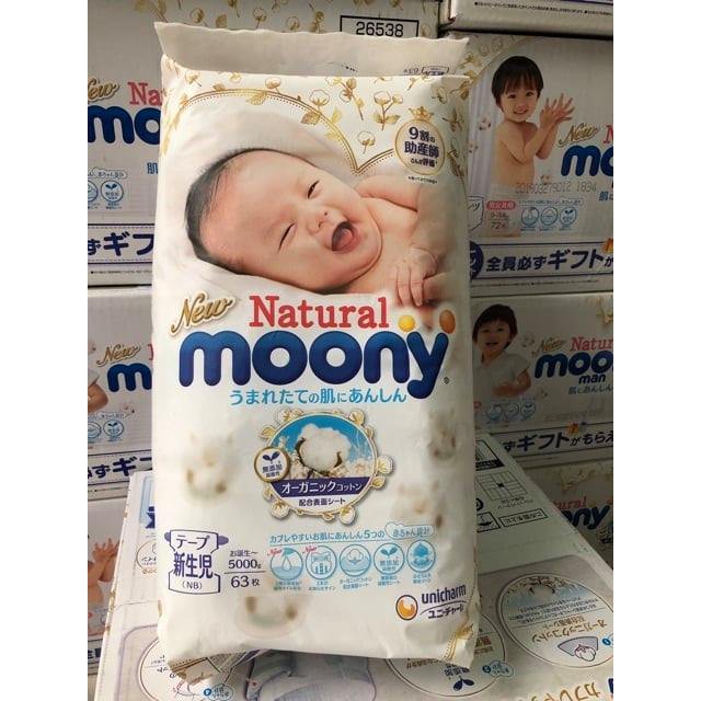 Bỉm MOONY NATURAL dán/quần Nội địa đủ size NB63/S58/M46/L38/L36/XL32