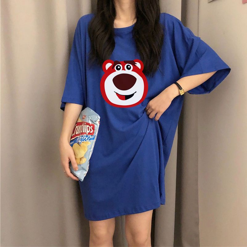 Hàng Có Sẵn TikTok Đầm Ngủ Dáng Rộng Họa Tiết Gấu Và Dâu Tây Mùa Hè Bán Chạy Cho Nữ