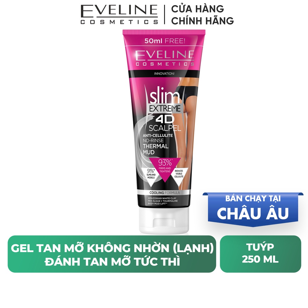 Gel Tan Mỡ Slim Extreme 4D EVELINE Lạnh, Không Nhờn, Kích Thích Đốt Cháy Mỡ Tuýp 250ml