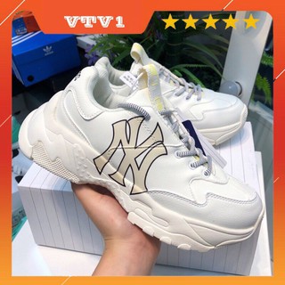 Hàng đẹp có sẵn Giày thể thao nam nữ M.L.B NY kem chữ vàng