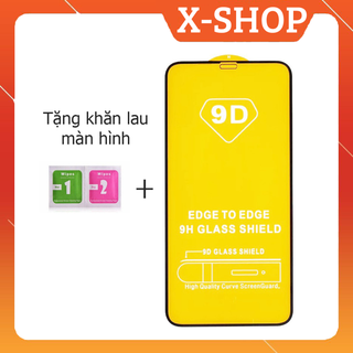 Kính cường lực iPhone 9D Full màn hình, độ cứng 9H, tặng giấy lau