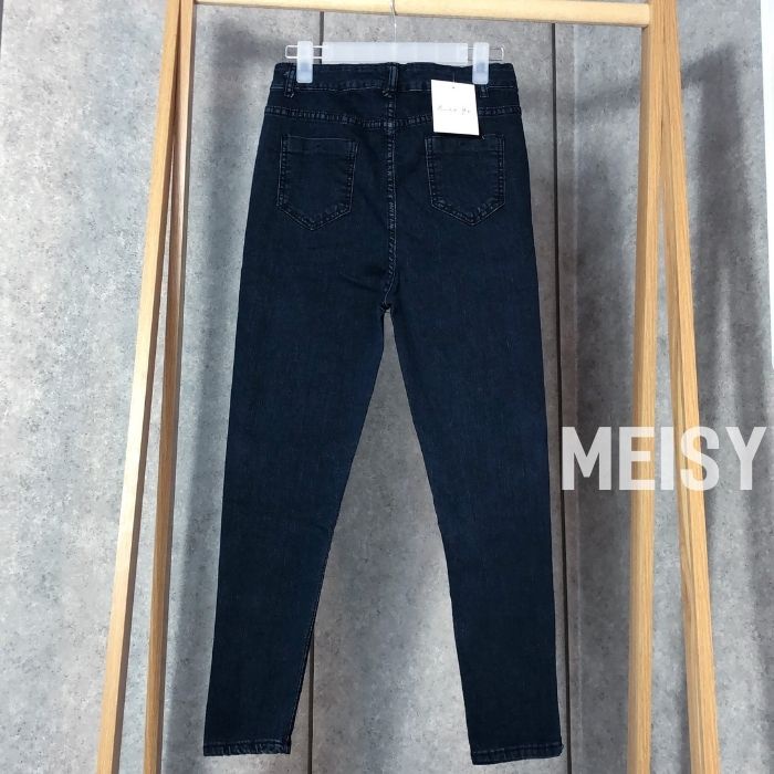 Quần jean nữ dáng ôm skinny co giãn xẻ ống cạp lưng cao màu xanh đen Meisy