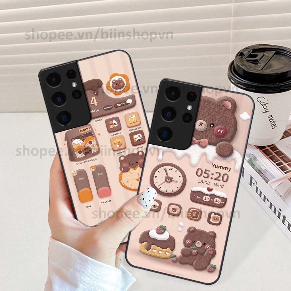 Ốp Samsung S21 Ultra in 3D icon gấu nổi siêu xinh, siêu đáng yêu, cá tính phong cách