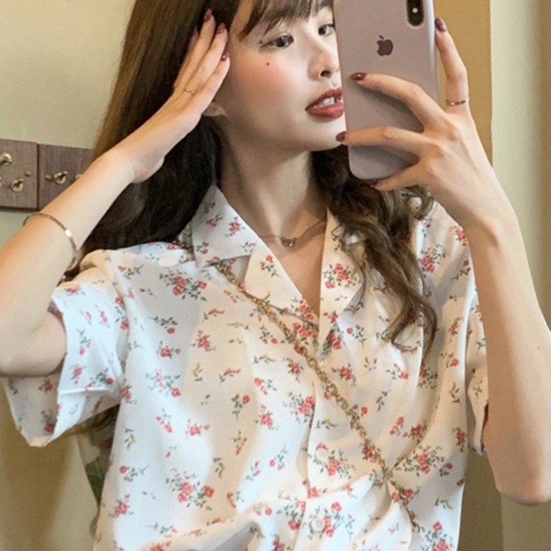 Áo Sơ Mi Chiffon Ngắn Tay In Họa Tiết Phong Cách Hàn Quốc Thời Trang Mùa Hè Mới Cho Nữ