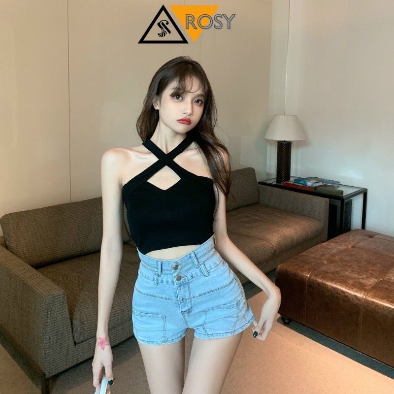 Áo croptop 3 lỗ chéo chất thun co giãn thoáng mát