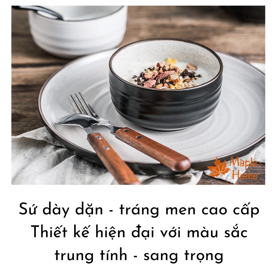 Bộ bát đĩa sứ - bộ bát Wistom Men Tiêu cao cấp 42 món cho 10 người - với bộ màu trắng và mix trắng - đen