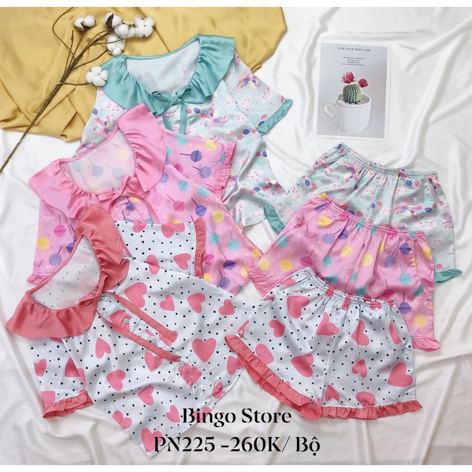 Bộ Lụa Tơ Mặc Nhà Búp Sen Họa Tiết Dễ Thương - ảnh thật [PN225]