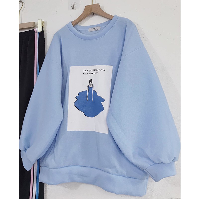 Áo Hoodie Unisex nam nữ form rộng kiểu dáng Sweater chất nỉ ngoại tay bồng phong cách Ulzzang hình nàng tiên xanh LOLITA | BigBuy360 - bigbuy360.vn