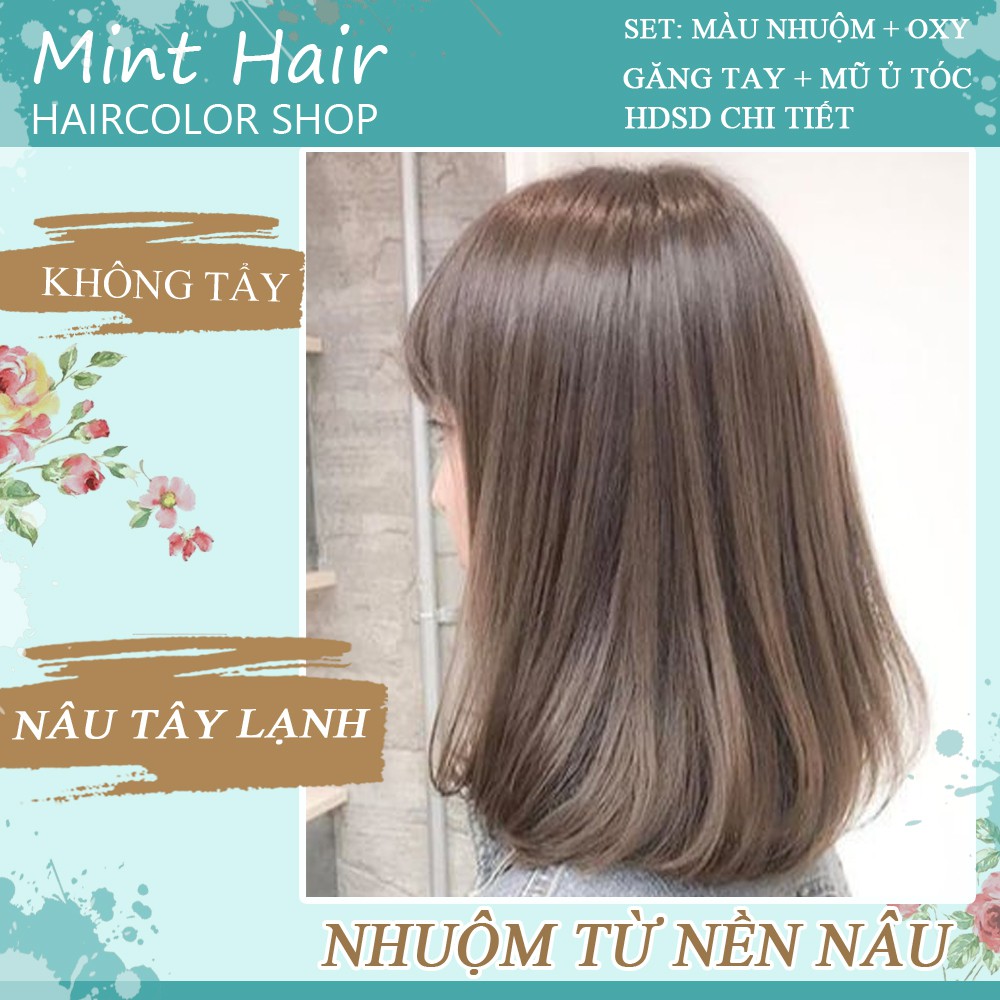 Kem Nhuộm Tóc Tại Nhà Thảo Dược Nâu Tây Lạnh- Nhuộm Từ Nền Nâu - Tặng Oxy