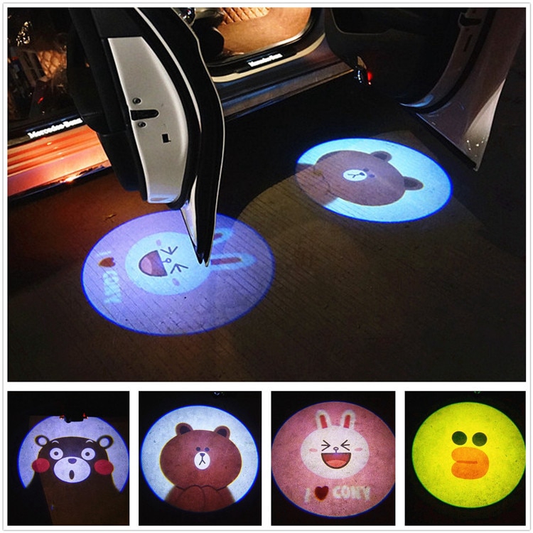 1 Đèn led Không Dây laser Hình hello kitty Gắn Cửa Xe Hơi