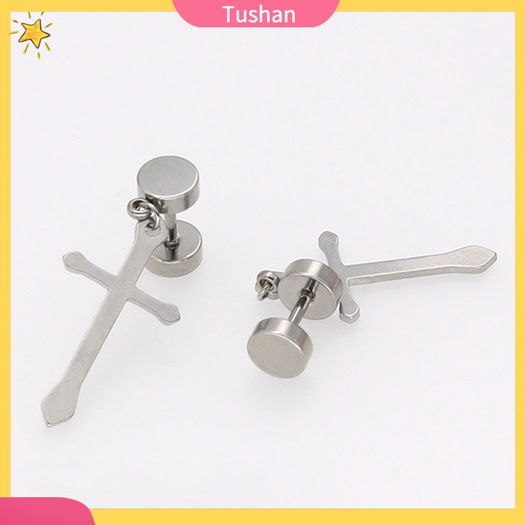 Khuyên tai kim loại hình thánh giá thời trang cho nam nữ
