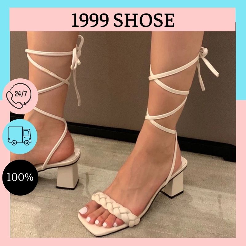 Sandal cao gót buộc dây gót Vuông cao 5-7p tôn dáng sang chảnh, Guốc Vuông Đan Mảnh Chiến Binh-D04