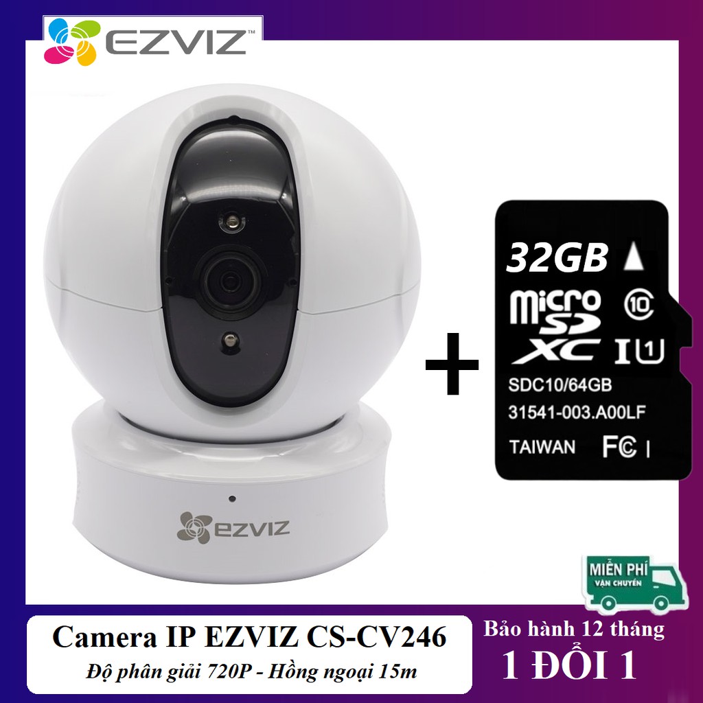 Camera IP Wifi EZVIZ CS-CV246 xoay 360° - Độ phân giải 1.0Mpx - HD 720P [Kèm thẻ nhớ 32GB]