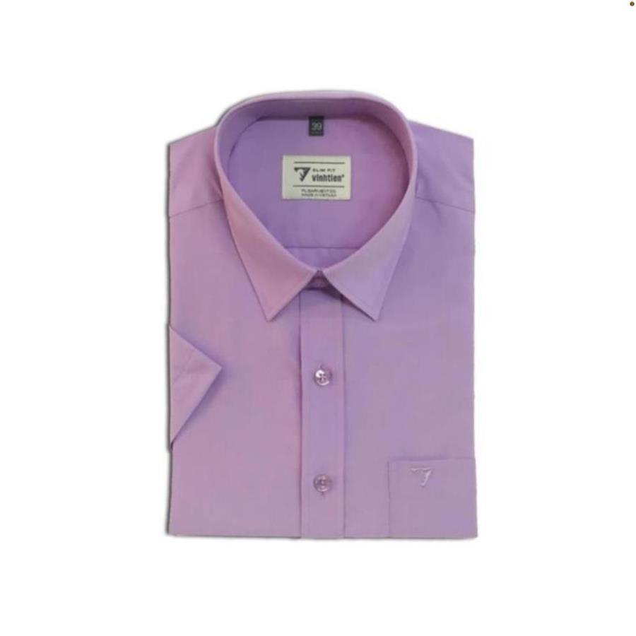 𝐑Ẻ Tết Xả Áo sơ mi ngắn tay trơn màu Slim Fit Vĩnh Tiến màu tím hồng đậm new ` < : >.