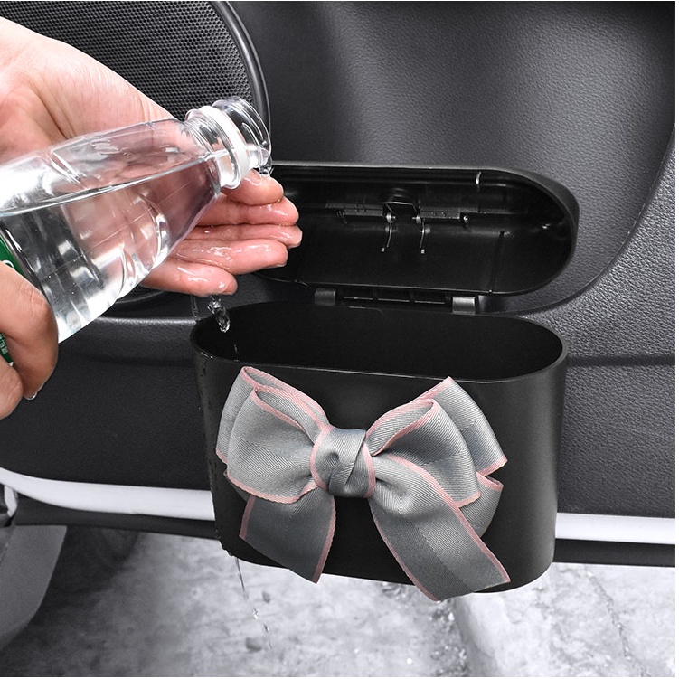 Thùng rác mini đính nơ sang trọng đa năng trên xe hơi - D&A Shop