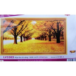 Tranh thêu 3D Mùa thu lá vàng 105x63cm LV3303