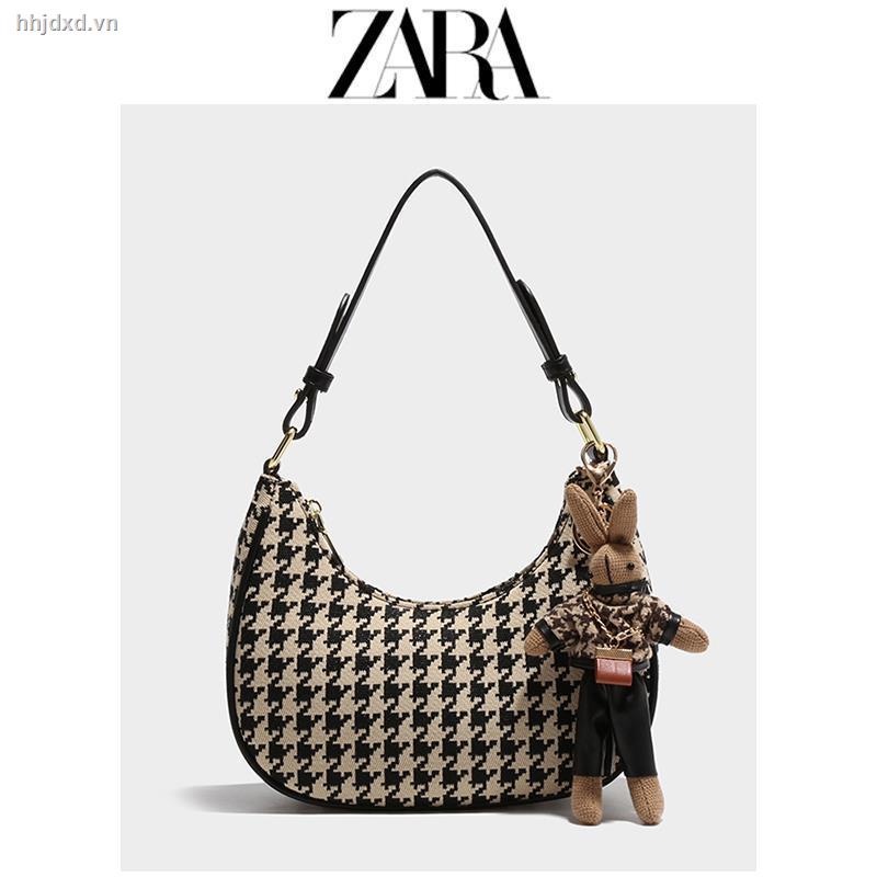 Túi đeo vai Zara họa tiết sọc/ sọc răng cưa chất liệu vải canvas thời trang mùa thu mới 2021
