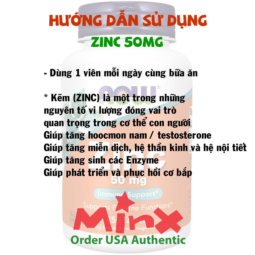 Viên uống Kẽm Now Zinc 50mg 100 viên và 250 viên - Bổ sung Kẽm cho cơ thể - MINX Store