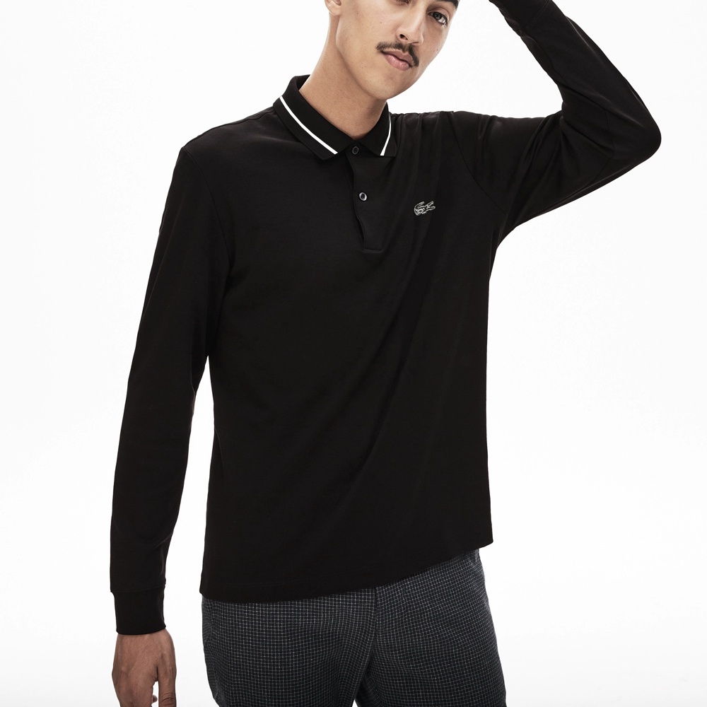 ÁO THUN dài tay CỔ BẺ THU ĐÔNG DÀI TAY NAM 2021 CHẤT LIỆU  cá sấu, Logo THÊU NÉT