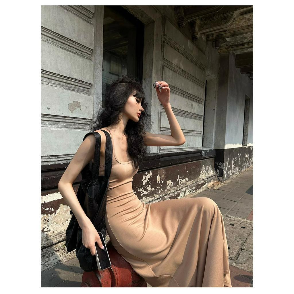 Đầm Hai Dây Dáng Dài Form Ôm Màu Hồng Thời Trang Mùa Hè