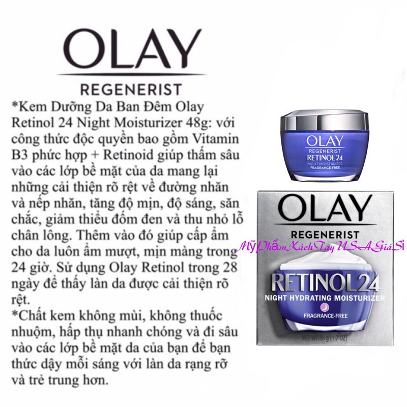 [HàngMỹ]Kem trắng sáng và cấp ẩm da Olay Regenerist Retinol 24 Night Moisturizer Fragrance-Free 48g