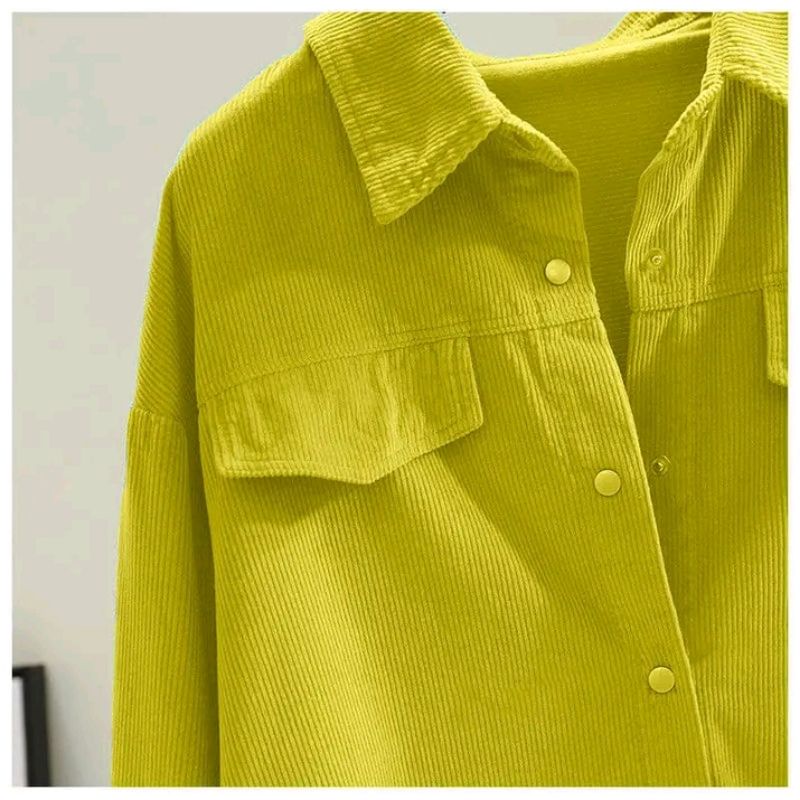 Áo sơ mi màu vàng chanh chất nhung tăm thời trang Mái Em_A9157