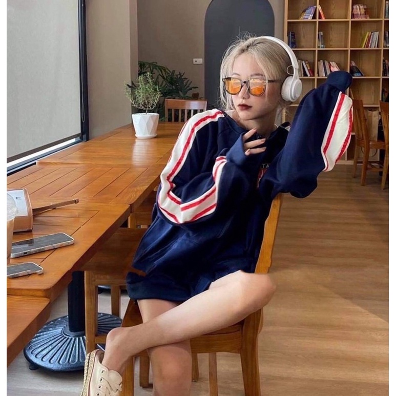 Áo Nỉ Zip PITAO  Nữ [FREESHIP] 🌸 Sweater cao cổ dài tay bồng,sọc tay  form rộng cá tính Ulzzang 🌸 | BigBuy360 - bigbuy360.vn