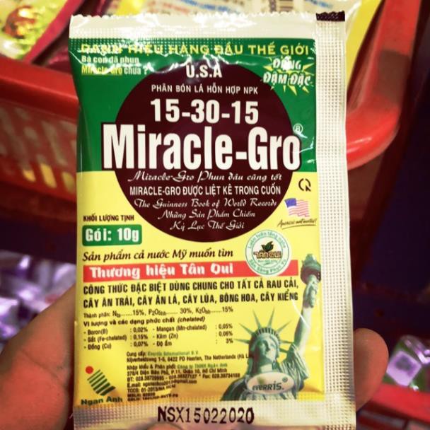 CHÍNH HÃNG -  Miracle-Gro 15/30/15 Tân Quy 10gr Giúp phân hóa mầm hoa, thực ra là hoa hẹn đồng loạt. SIÊU RẺ