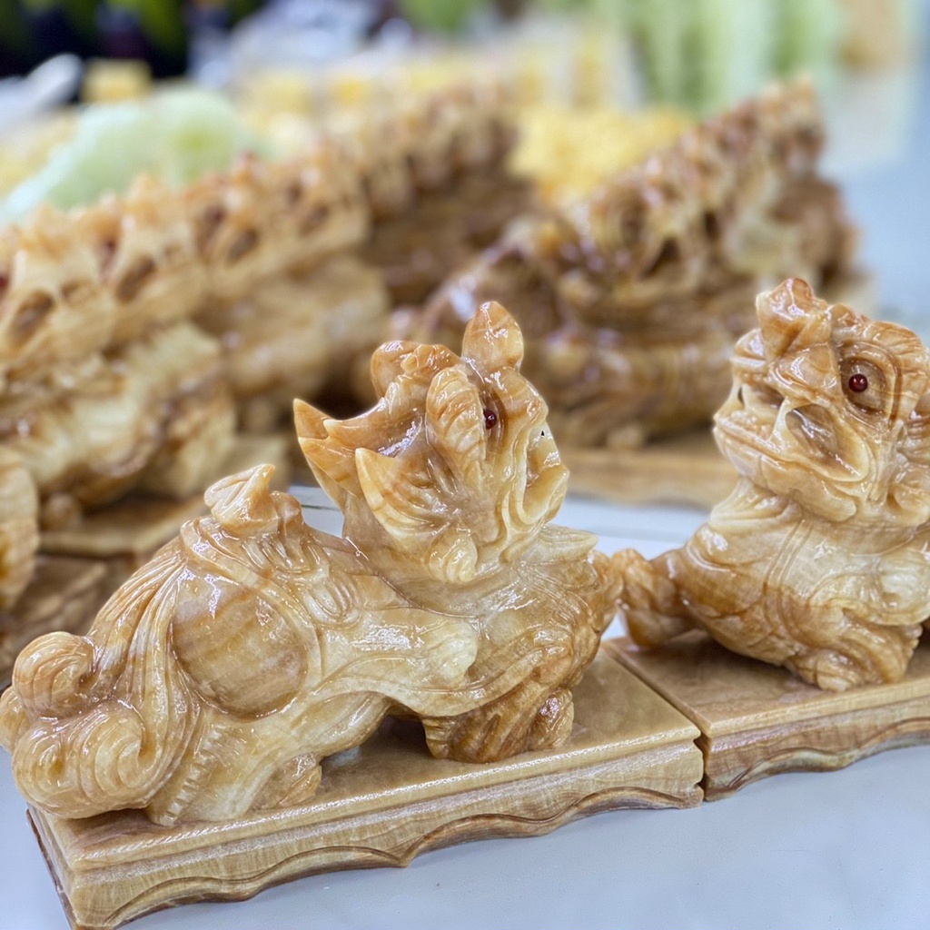 Tỳ Hưu Phong Thủy , Cặp Tỳ Hưu Đá Tự Nhiên 100% - Dài 15cm